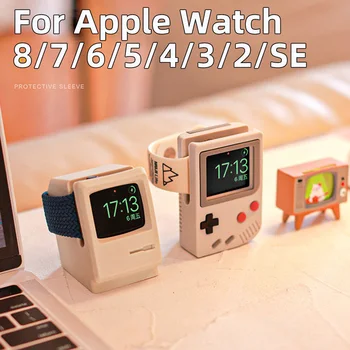 Настольный Держатель Для Apple Watch, Подставка Для Зарядного устройства с Компьютерным Рисунком в стиле Ретро, Зарядная база для iWatch 8 7 6 5 4 3 2 SE, Силиконовая док-станция