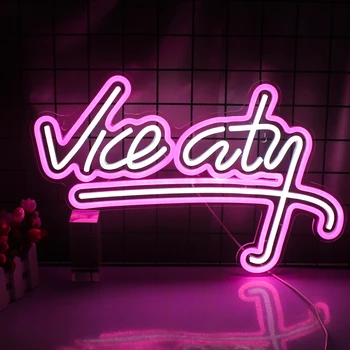 Неоновая Вывеска Wanxing Vice City Розовые светодиодные фонари, буквы для спальни, Игровая комната, Бар, Вечеринка, Крытый Магазин игровых автоматов, Пещерное искусство, Настенное украшение
