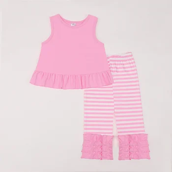 Новое поступление, Комплект одежды для маленьких девочек, Боди с розовым бантом, Детские футболки, Детский костюм в полоску, Кружевная Повседневная одежда, Штаны от 1 до 8 лет