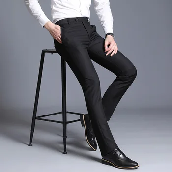 Новые мужские костюмные брюки, Летние мужские модельные брюки, Прямые Деловые офисные брюки, Мужские официальные брюки, Классические мужские черные модельные брюки