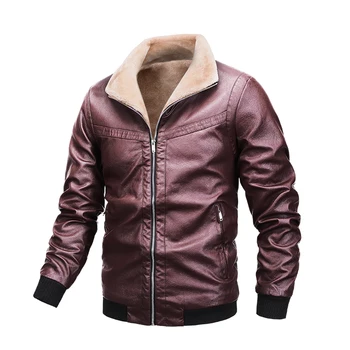 Новые мужские мотоциклетные кожаные куртки, модная байкерская винтажная кожаная куртка, пальто, мужская флисовая теплая повседневная брендовая мужская одежда, приятная