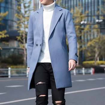 Осенне-зимняя мужская ветровка, молодежное шерстяное пальто большого размера, мужская корейская версия средней длины, повседневное пальто, пальто для мужчин