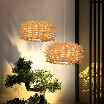 Подвесной светильник в китайском стиле, светильник из ротанга ручной работы, освещение для декора гостиной, спальни, ресторана, Креативные светильники для гнезд