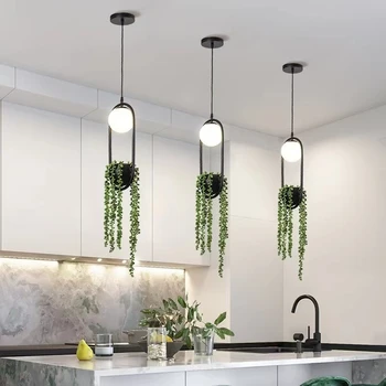 Подвесные светильники в скандинавском стиле с растениями, креативная гостиная, столовая, подвесной светильник, спальня, кабинет, стеклянный подвесной светильник с растениями