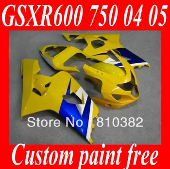 Полный комплект обтекателей для GSXR600 750 04 05 GSXR600 GSXR750 GSX-R600 750 K4 2004 2005 желто-синий комплект обтекателей + подарки SW80