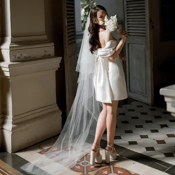 Популярные короткие свадебные платья с бантом сзади, vestidos de novia