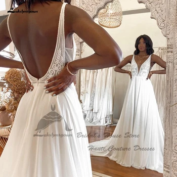Простое Богемное Свадебное Платье Abiti Da Sposa 2022, Сексуальные Свадебные Пышные Шифоновые Длинные Пляжные Свадебные Платья С Открытой Спиной