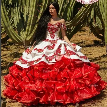 Пышные платья с оборками и цветочным рисунком Charro, Пышная юбка с кружевной вышивкой, Нарядные платья для выпускного вечера Принцессы Sweet 16 для девочек