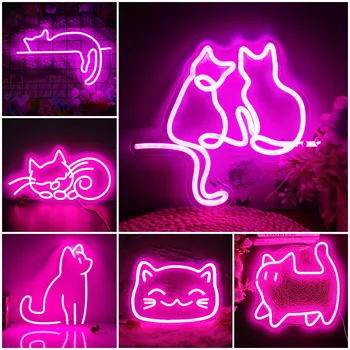 Светодиодная неоновая вывеска Cat, Украшение стен детской спальни Kawaii, неоновые лампы, креативный подарок на день рождения, декор стен комнаты