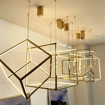 Современные светодиодные люстры Cube, освещение для гостиной, столовой, домашнего декора, светодиодный подвесной светильник, Вилла, Лофт, Подвесной светильник для лестницы