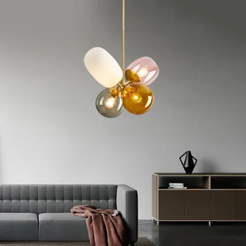 Современный стеклянный подвесной светильник Macaron, воздушный шар, красочная люстра, внутренний светодиодный светильник для гостиной, кухни, детской спальни, бара, Светильник