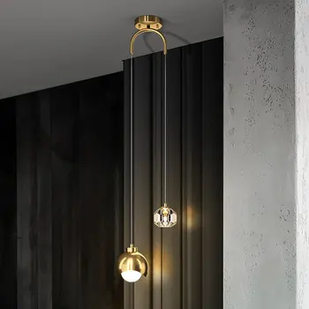 Современный хрустальный прикроватный подвесной светильник Nordic Gold Long Line с двойными головками, круглый, для столовой, бара, спальни, внутреннего освещения
