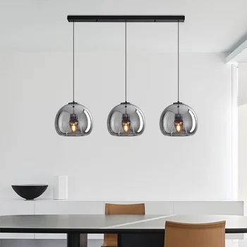 Стеклянная Светодиодная потолочная люстра E27, черная подвесная лампа для гостиной, Обеденного стола, Кухни, Спальни, Современный серый художественный Подвесной светильник