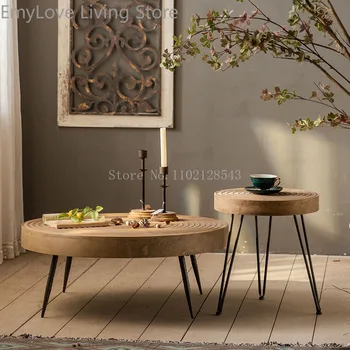Стол из массива дерева, Журнальные столики в гостиной, Приставной столик для дивана, Деревянный Круглый Журнальный столик, Чайный столик, Прикроватный столик, Центральный столик
