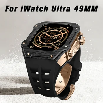 Чехол Из Углеродного Волокна, Ремешок Для Apple Watch Ultra 49 мм, Резиновый ремешок Viton Band Для iWatch ultra 49, Роскошный Комплект Модификации Titanium
