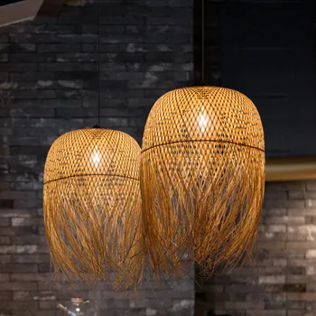 Японские бамбуковые подвесные светильники Светодиодные подвесные лампы для Чайного домика Ресторан Отель Художественный Абажур Мясо Плоть Свет Современный светильник E27